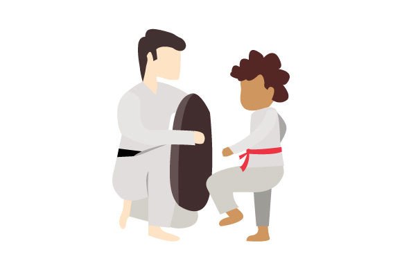 Download Young Boy Kneeing Shield Pad with Black Belt Instructor, Karate - Instructor Collection