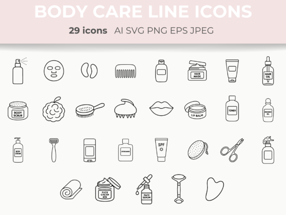 Download Skin, Hair &amp; Body Care Line Icons SVG - Skin Collection